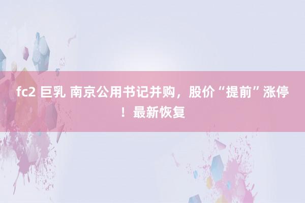 fc2 巨乳 南京公用书记并购，股价“提前”涨停！最新恢复