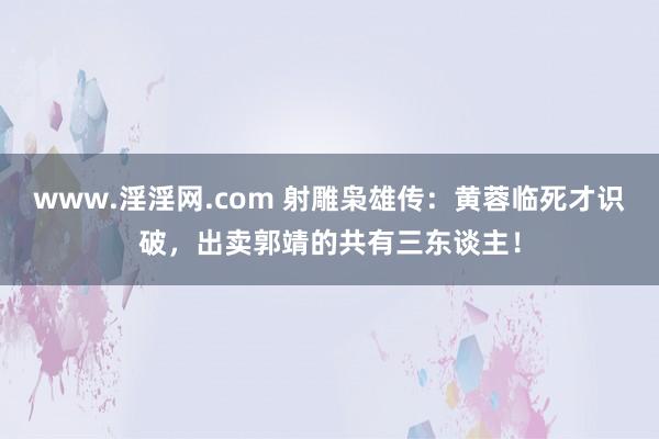 www.淫淫网.com 射雕枭雄传：黄蓉临死才识破，出卖郭靖的共有三东谈主！