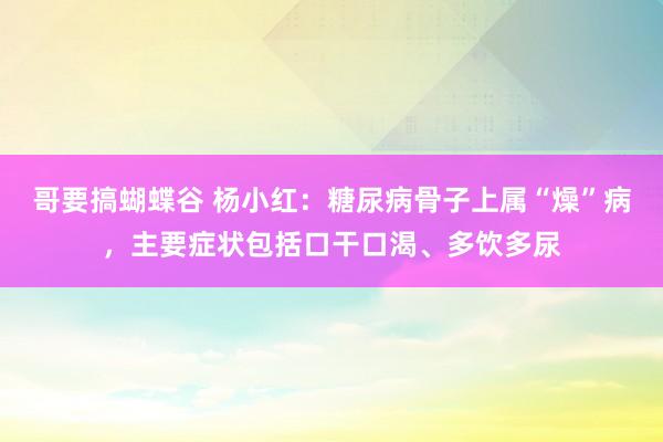 哥要搞蝴蝶谷 杨小红：糖尿病骨子上属“燥”病，主要症状包括口干口渴、多饮多尿